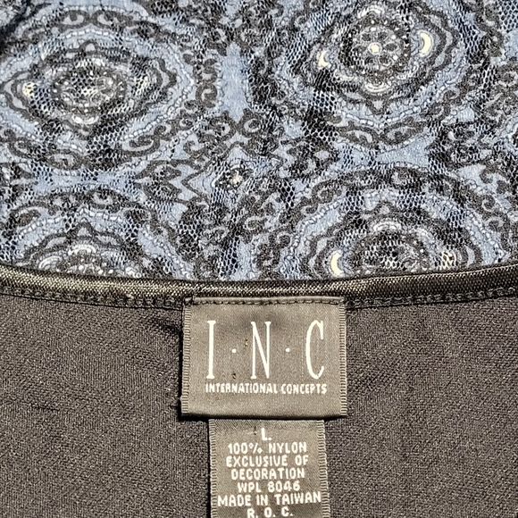 VTG INC Blue & Black Lace & Long Ruffle Bell Sleeve Pop Over Blouse (L) - Picture 5 of 10